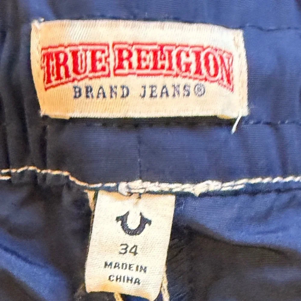 True Religion Bobbi Low Slung Baggy Cargo Pants Navy White Stitch Mens 34 NWOT
